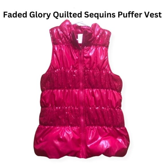 Faded Glory Girls Quilted Puffer Vest Sequins M 7-8 - Picture 1 of 5